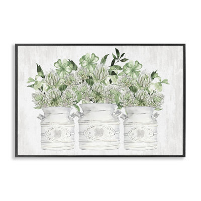 Spring Potted Clovers Framed Giclee Art by Lettered and Lined
