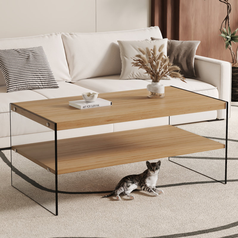 Double Layered Rectangular Coffee Table.The Board Is Made Of MDF With Wooden Stickers, With Transparent Tempered Glass On Both Side.Suitable For Various Occasions.W1512P284917