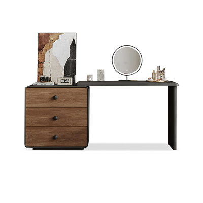 Coiffeuse avec miroir lumineux, 3 tiroirs, prise de courant