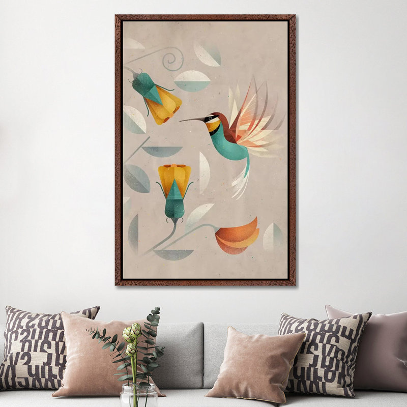 Hummingbird by Dieter Braun - Print on Canvas, 152.5 cm H x 101.5 cm W, Classic Brown Wood Framed