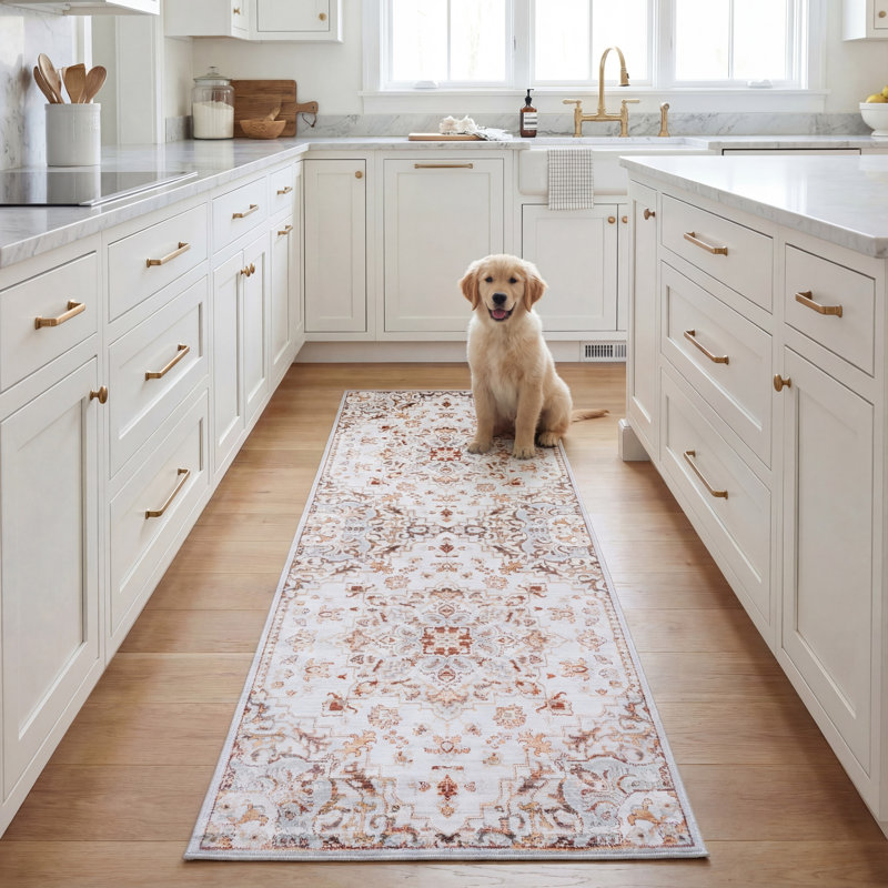 Sonia Oriental Beige/Grey Red Area Rug, Runner 2'6" x 8'