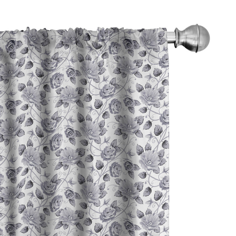 Gray Floral Polyester Rod Pocket Curtain Panels, 28" x 63"