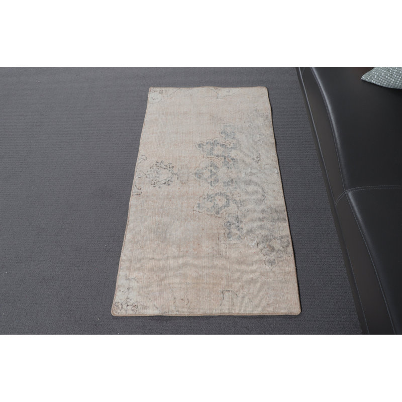 Handwoven Turkish Runner in Beige for Small Areas and Entryways Featuring Vintage Oushak Design