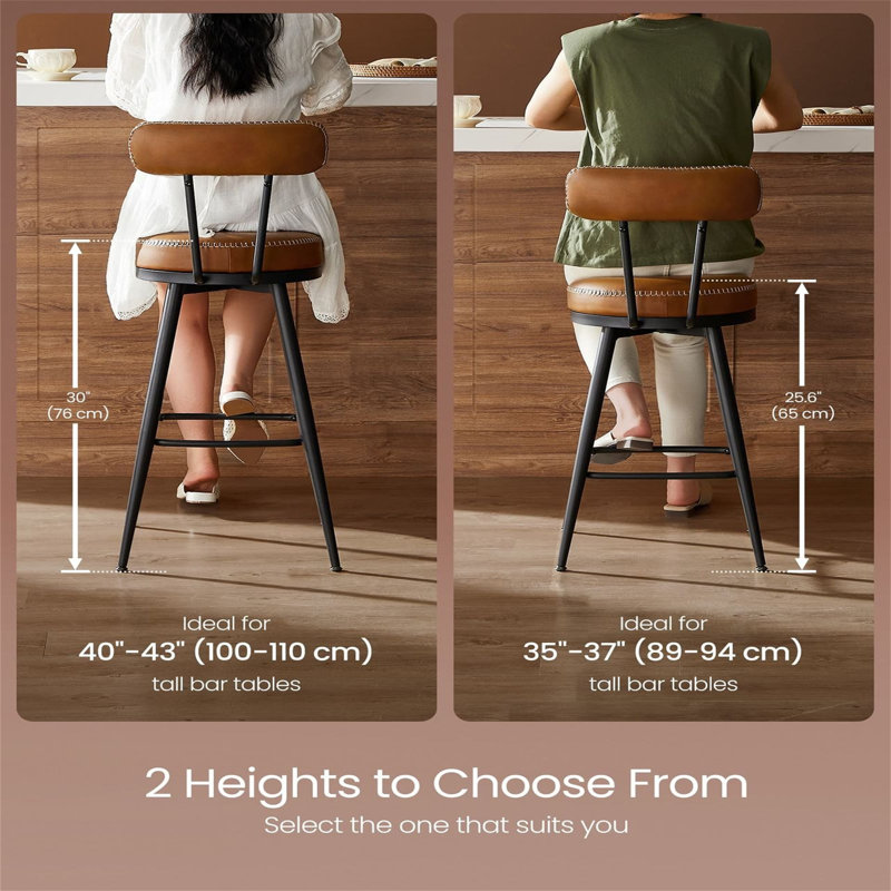 360° Swivel Bar Stools Set Of 2, Caramel Brown