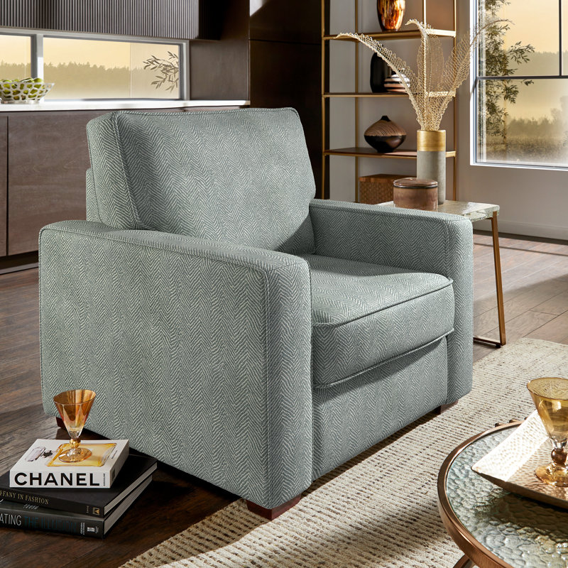 Beaulah Modern Fabric Upholstered Square Arm Living Room Chair, Moss Green/White Fabric