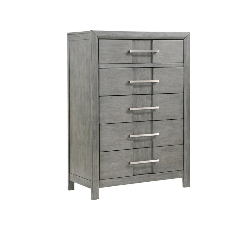 Commode 5 tiroirs Adryan, Gris