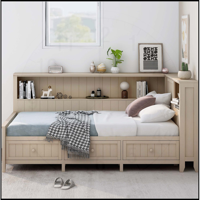 Lit de jour rembourré gris avec rangement spacieux en dessous, parfait pour les espaces de vie modernes et fonctionnels