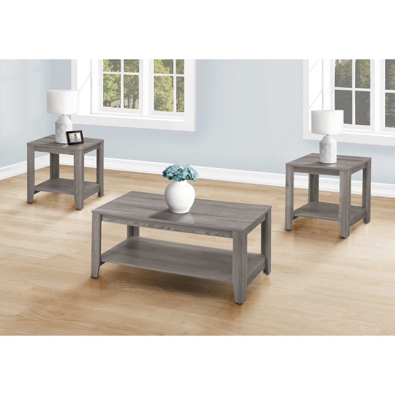 Living Room 3Pcs Table In Grey - Coffee, End & Side Tables With Broad Surface For Decorations And Extra Storage Abundant
