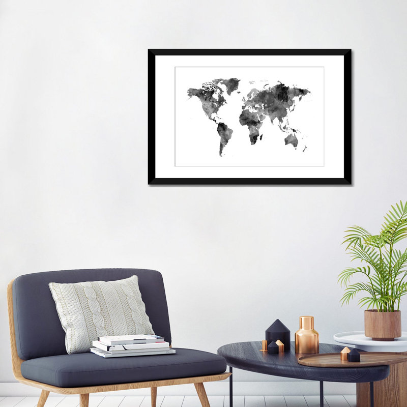 «World Map Series: Shades of Gray (w / o Antarctica)» par Micheal Tompsett, reproduction d'art graphique sur toile, Blanc