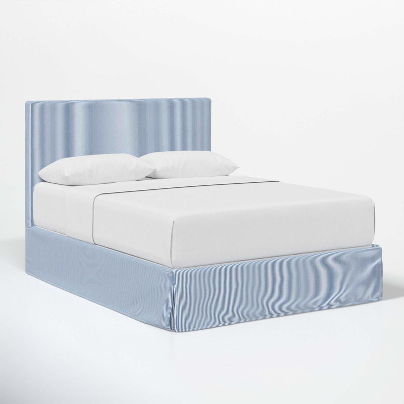Lit tapissier Verona, Très grand, Bleu rayé BCBG