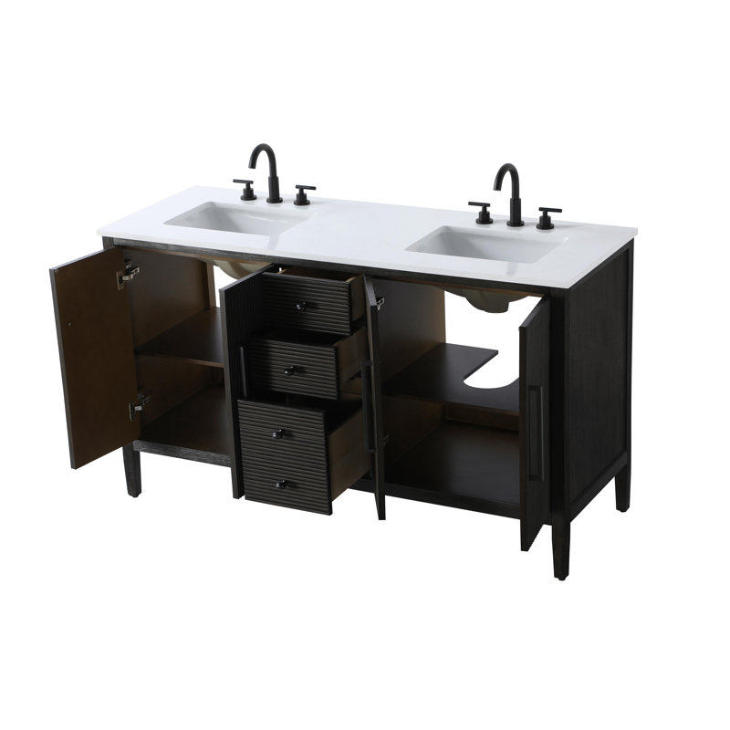 60 inch Double Bathroom Vanity, Chocolate Oak