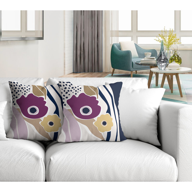 Polyester/Polyester Blend Throw Square Indoor/Outdoor, 19" x 19", Purple/Navy Blue/Beige