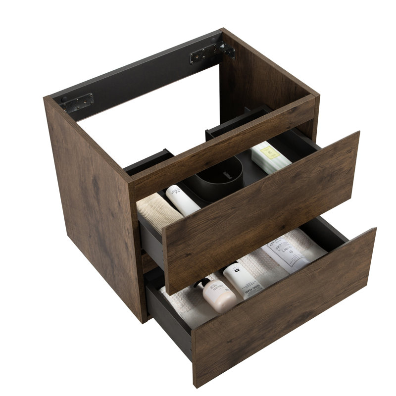 Armoire murale 24W-105, finition noyer, sans lavabo, 2 tiroirs pré-assemblés, grande capacité de rangement, couleur contemporaine, lavabo, pré-assemblé, rangement, design élégant