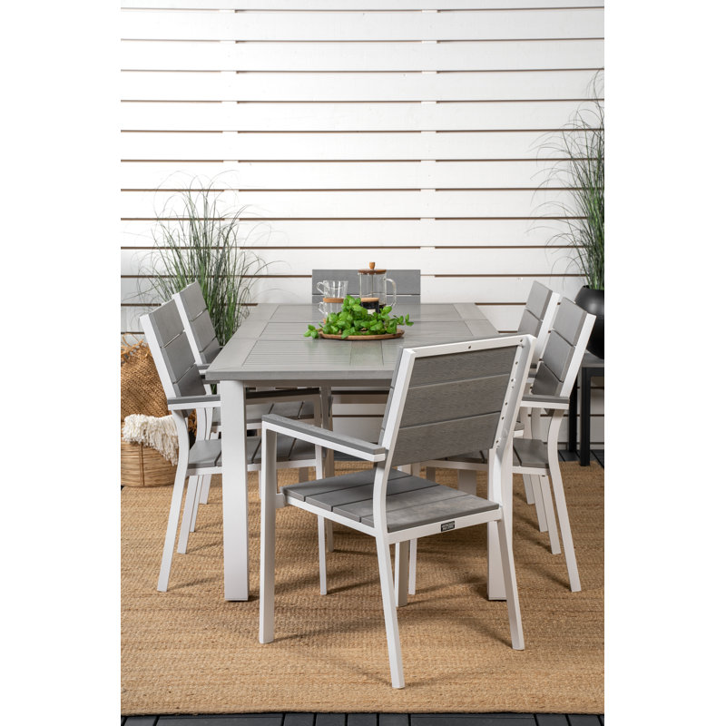 Jayesh 6 - Person Patio Dining Set with Extendable Rectangular Table, White/Taupe, 75cm H x 152cm W x 90cm L