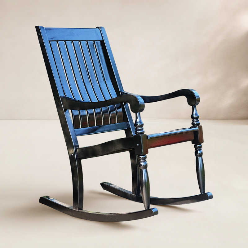Oisin Solid Wood Outdoor Rocking Chair, Black
