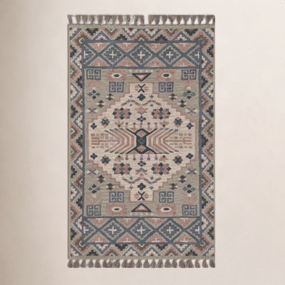 Anine Gray Teal Hand-Tufted Southwestern Wool Rug