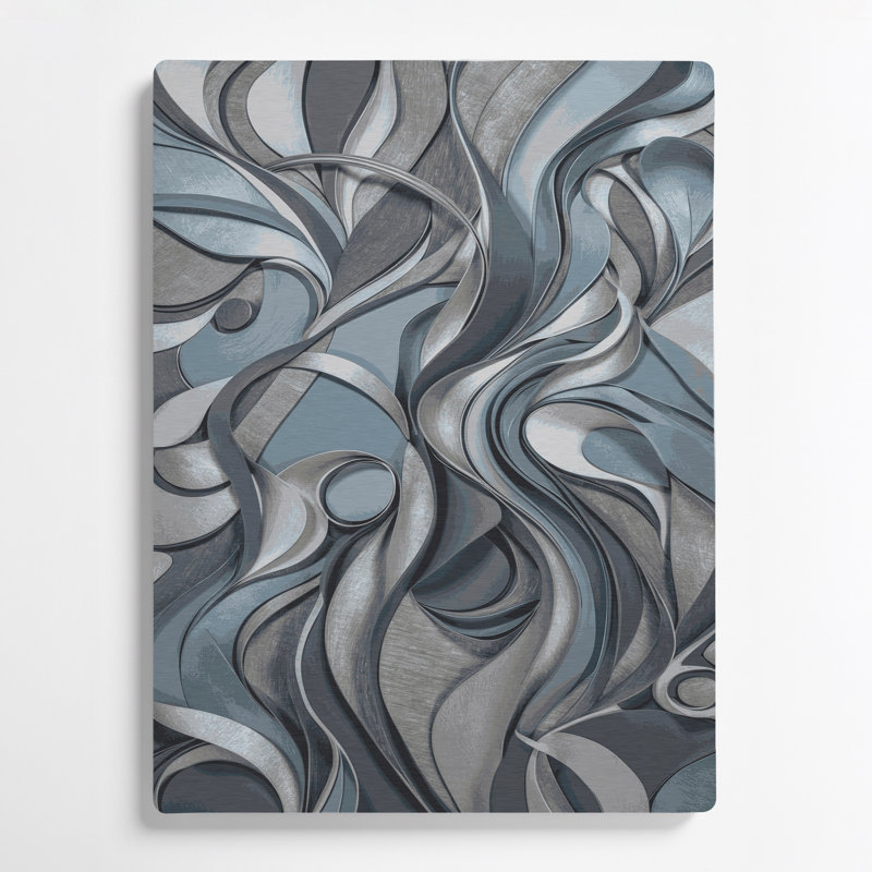 Abstrait formes 87, art mural gris en métal, H 16 po x l 20 po