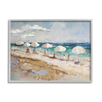 bb-376-Framed Abstract People Beach Umbrellas by Ziwei Li Single Picture Frame Painting on Canvas