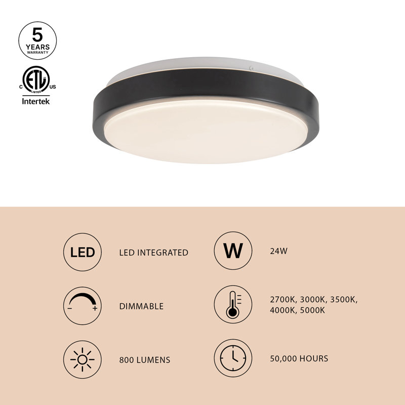 Yanis 12-in Black dimmable LED Flush Mount, Nickel