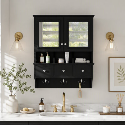 Multifunctional Bathroom Medicine Cabinet with Mirrors Drawers and Organizer Hooks