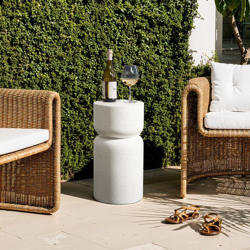 White with Gray Flecks Pillar Round MgO Side Table, Indoors and Outdoors