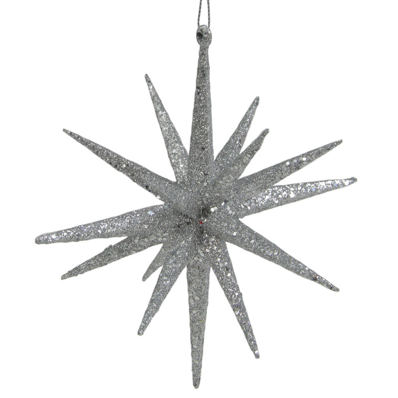 Silver Glitter Starburst Hanging Christmas Ornament