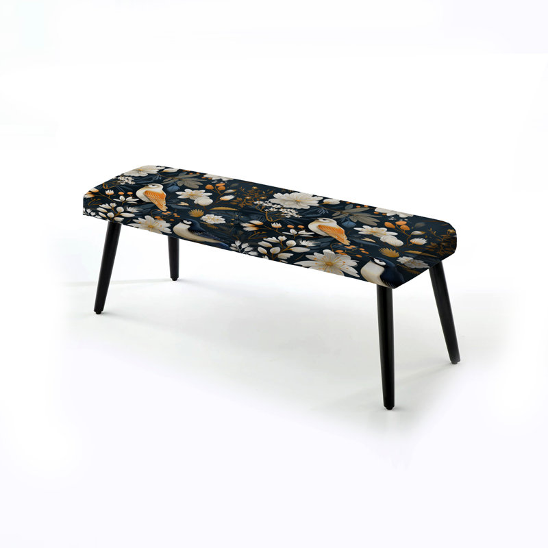 Blooming Scandinavian Bird Elegance - Banc rembourré floral noir