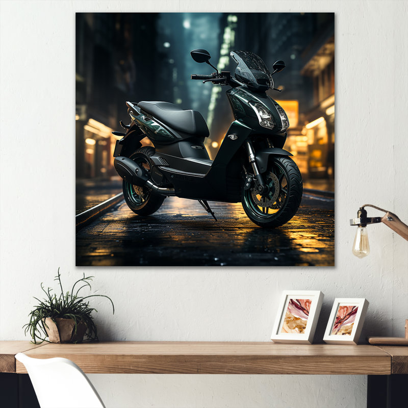 «Night Streets And Scooters II», reproduction sur toile, Toile tendue, H 16 po x l 16 po x P 1 po