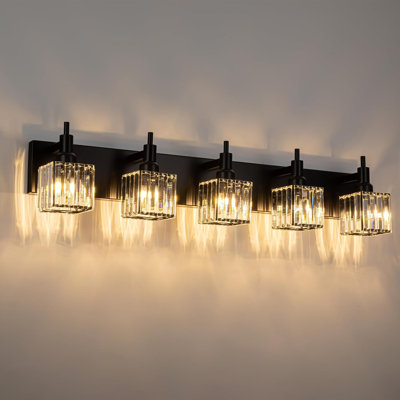 Modern Crystal Bathroom Vanity Light Fixture - 5-Light Dimmable Wall Sconce With K9 Crystals For Mirror Or Bedroom