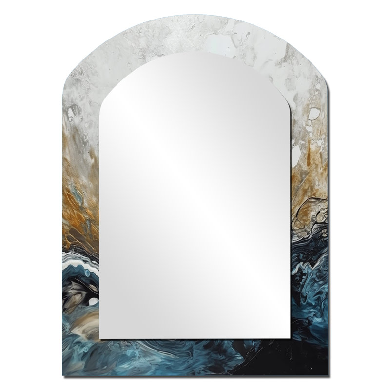 Grey Gold Modern Abstract Contemporary II - Marble Asymmetrical Mirror, Grey Arch Unique Wall Mirror, Printed Metal Art