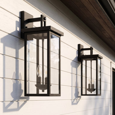 2 Pack 22" H Black Dusk to Dawn Outdoor Wall Light, Large Exterior Sconce for Porch & Garage