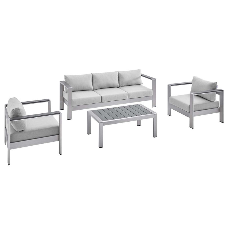 Ensemble de patio extérieur en aluminium 4 pièces Shore Sunbrella, Gris