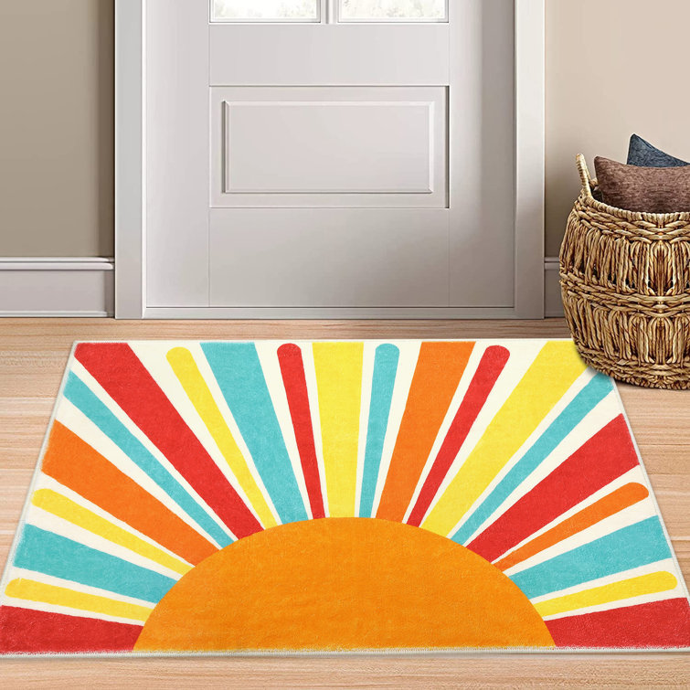 Cute Machine Washable Rugs Sunburst Area Rug Modern Non-Slip Rugs for Bedrooms Colorful Soft Carpet for Kids Boys Girls Dorm Nursery Reading Corner