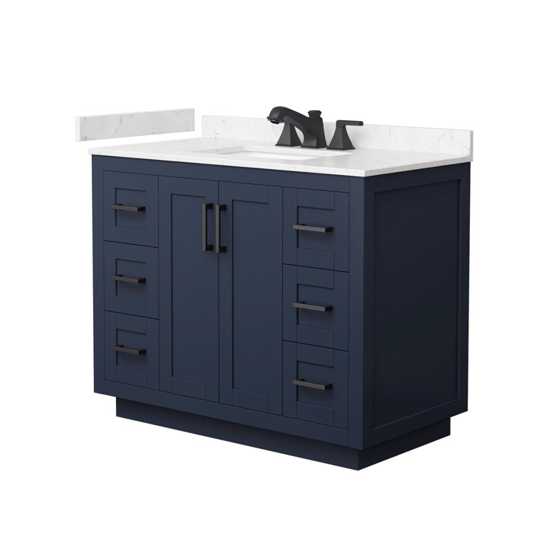 Meuble-lavabo simple autoportant 42 po avec plateau en marbre Miranda, Noir mat, Bleu
