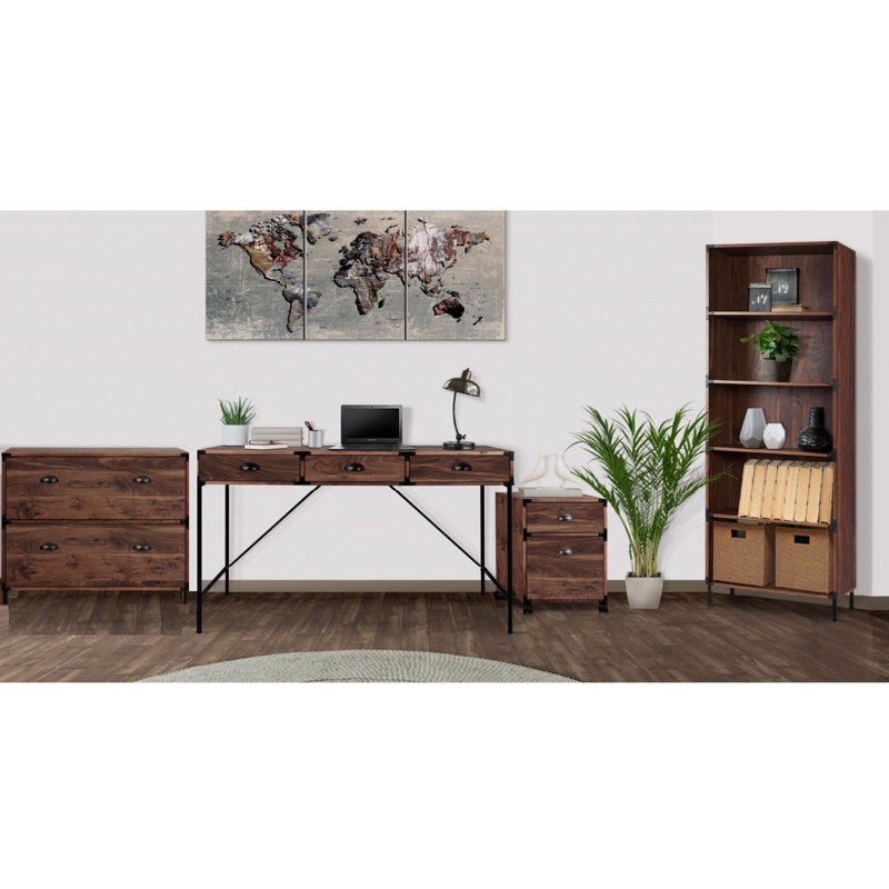 Zymeria 4 Piece Computer Desk Office Set, Walnut