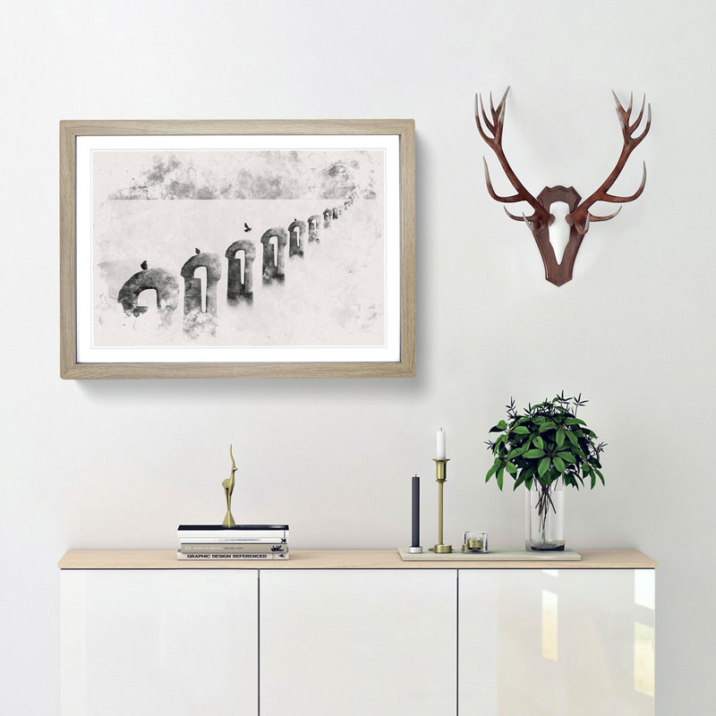 Perched Pigeons - Framed Print, 24cm H x 33cm W x 2cm D, Oak Framed