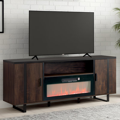 Modern Detachable Fireplace TV Stand, Dark Wood & Black, 183x39.5x76cm, Metal, Living & Media Room