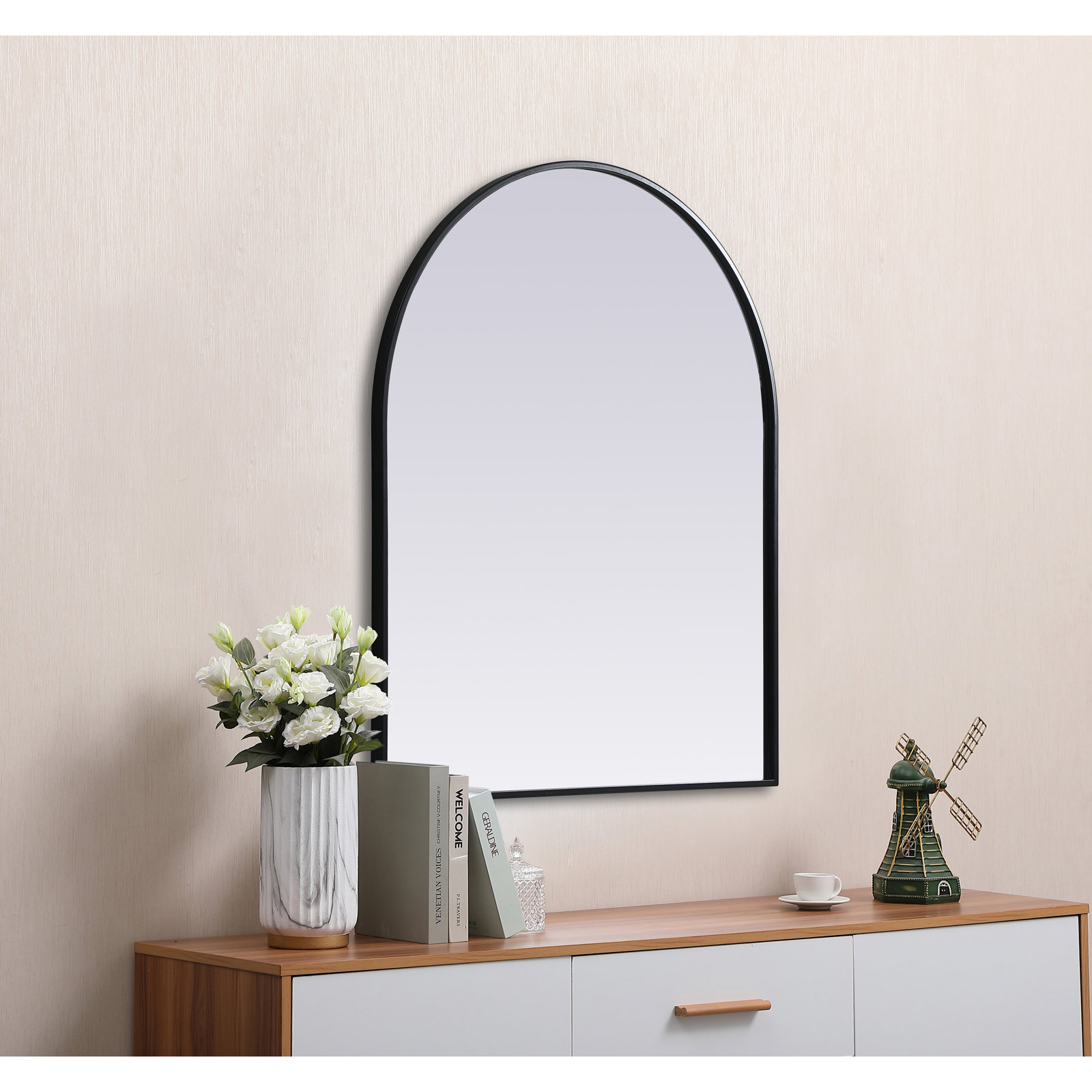 Sabine Metal Arch Wall Mirror, Black, 36" x 30"