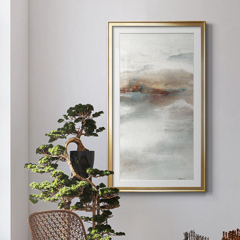 «Rising Veil V», reproduction d'art, H 10,5 po x l 18,5 po x P 1,5 po, Papier encadré doré, Blanc