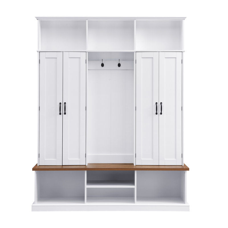 Mdf Modern Farmhouse Hall Tree With Storage Bench, White