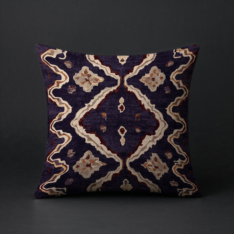 Coussin décoratif intérieur / extérieur gris Modern Modern, Mauve / brun / beige géométrique, Carré 16 po