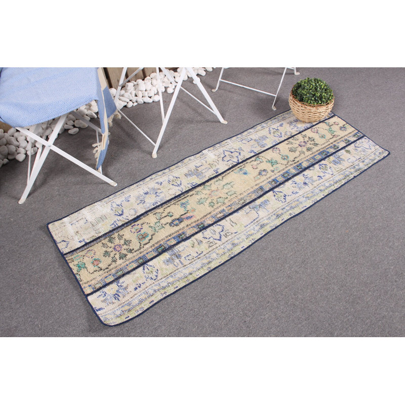 Vintage Turkish Wool Runner Rug in Green for Kitchen and Entryway - Antique Patchwork Design