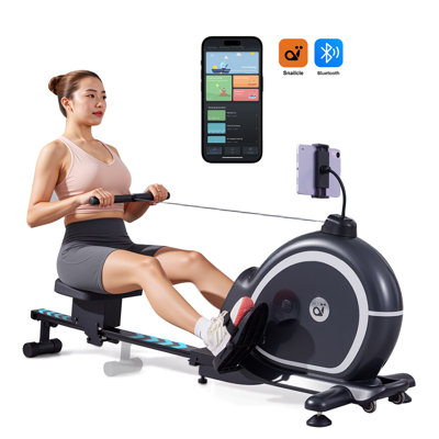 Snailcle M2 Rowing Machine For Home Use, 300LB Capacity, 70.2" Aluminum Rail, Auto Extend & Retract, Hyperbrake Digital Flywheel 300W, Bluetooth APP & Heart Rate, Self-Powered
