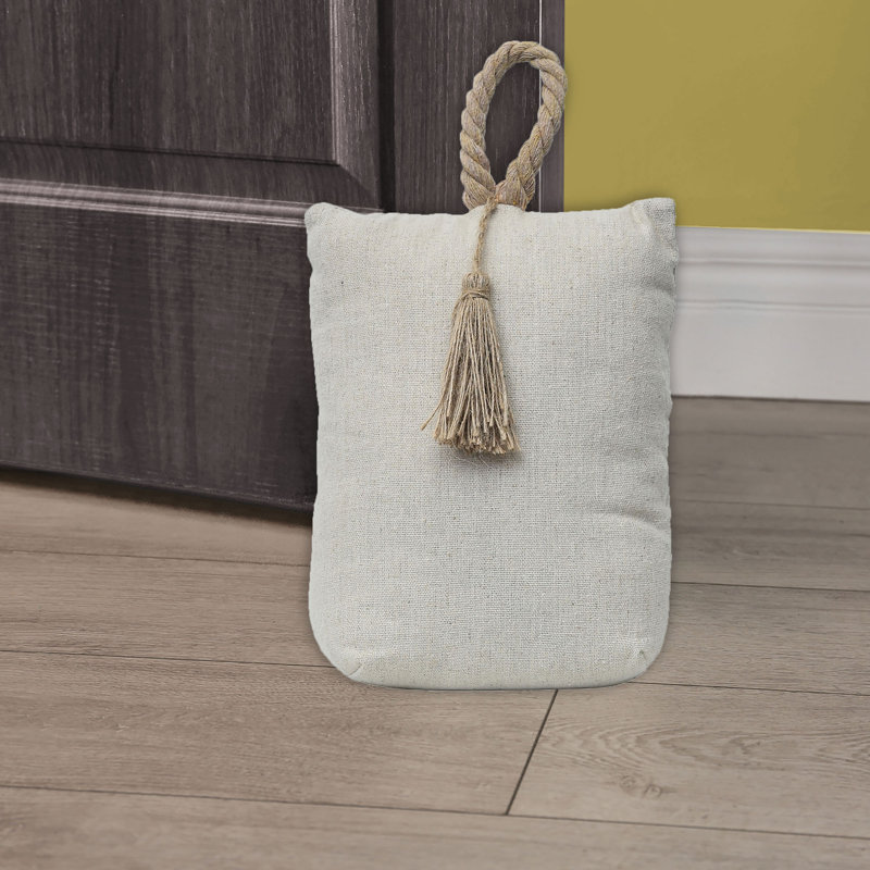 Natural Linen Weighted Door Stop with Beige Tassel