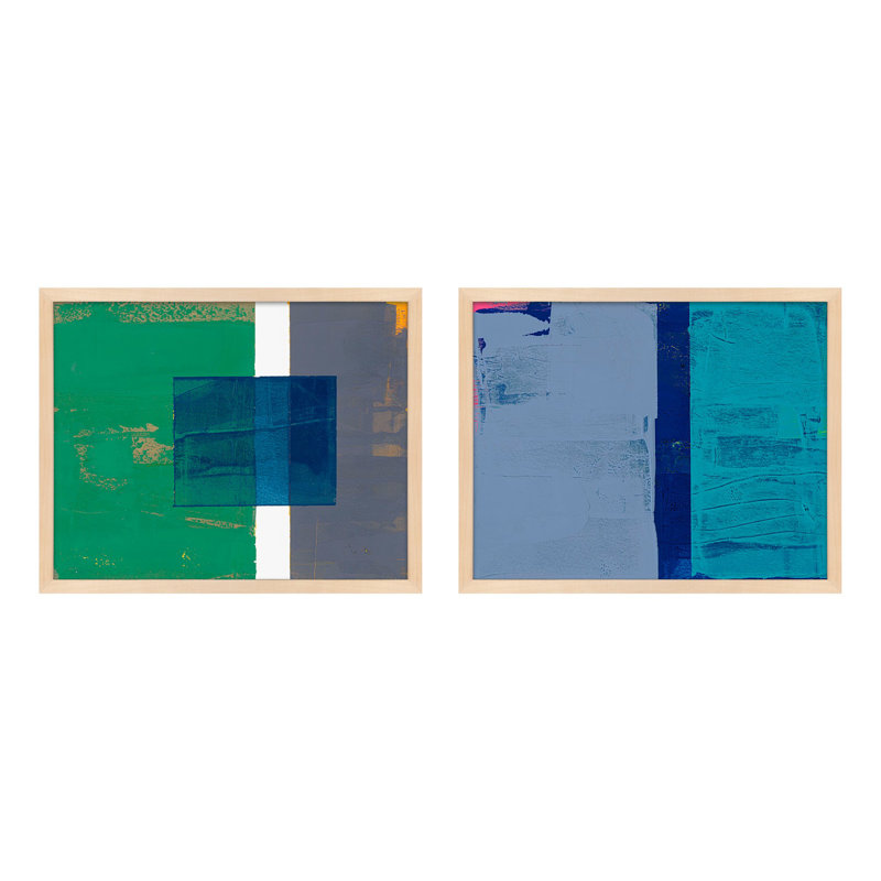 Bold In Blue Set Of 2 Print by Andrea Stokes, 30" H x 38" W x 1.25" D, Brown Framed