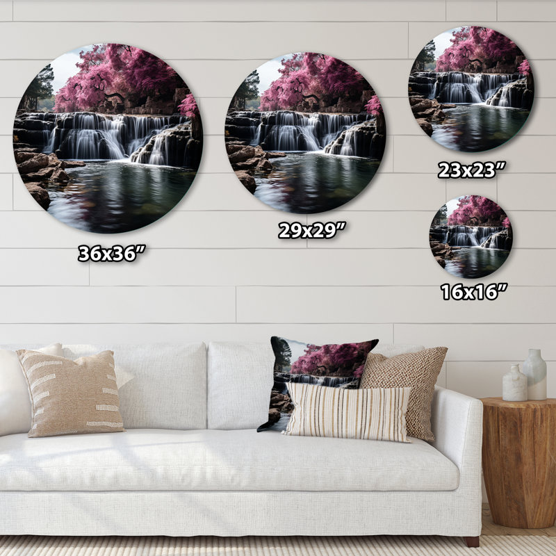 «Pink Grey Waterfall Mute Splendor», art rond en métal, H 29 po x l 29 po