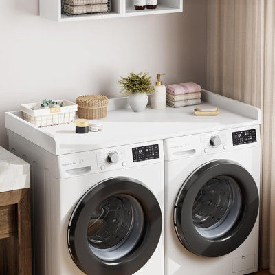 Washer Dryer Countertop 54"x27.5", White Laundry Topper with Edge & Non-Slip Pad for Folding
