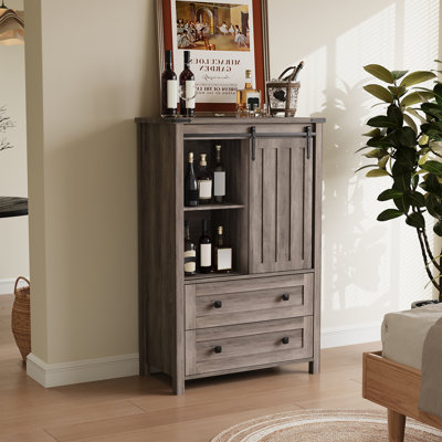 Commode à 5 tiroirs avec porte de grange coulissante Farmhouse