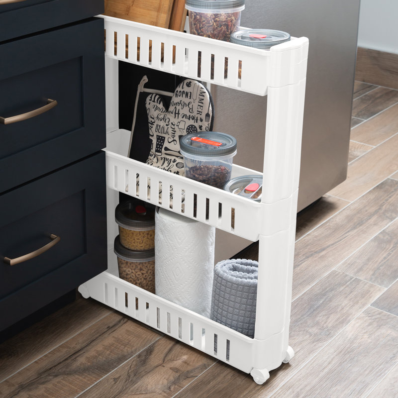 White Slim 3 Tier Slide Out Storage Cart