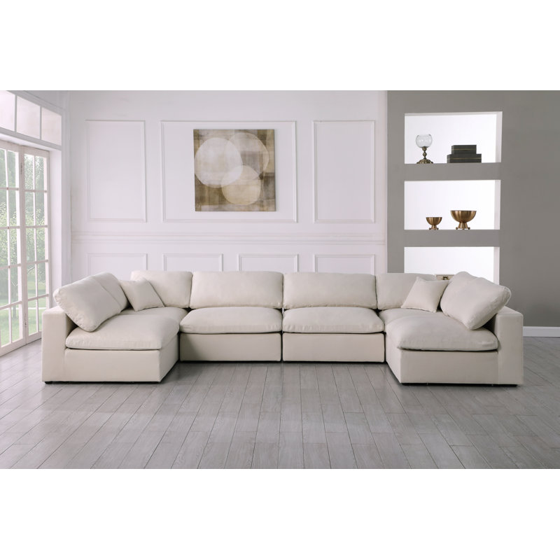 Jocqua Velvet U-Shaped Sectional Reversible, Cream Velvet